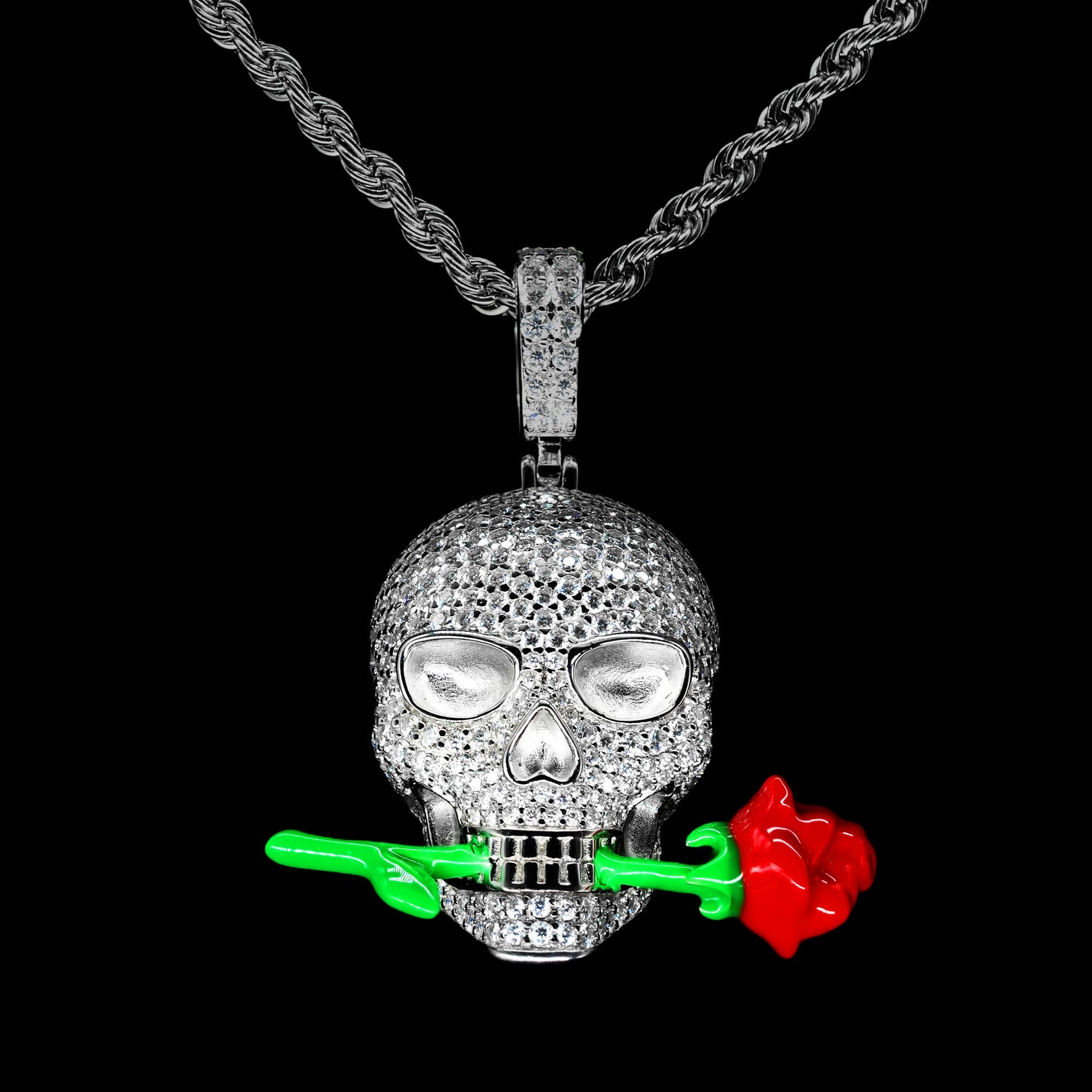 Colgante calavera fluorescente con cadena | plata 925 | moissanita