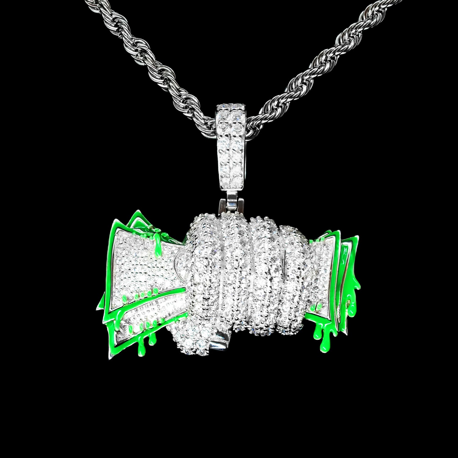 Colgante puño fluorescente con cadena | plata 925 | moissanita