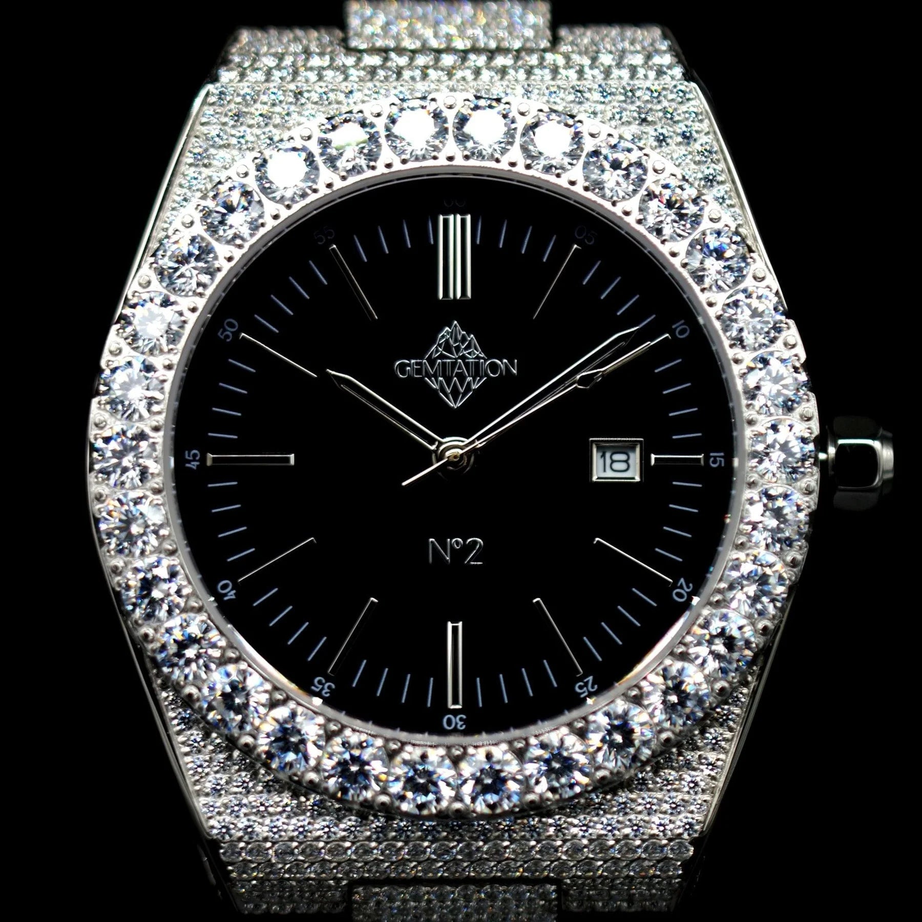 Iced Out Uhr Mit Zirkonia Modell N°2 Uhr Iced-Out 42mm – Gemtation - Main Image